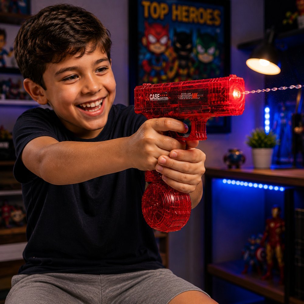 Pistola de Água Elétrica Recarregável com Luzes de Tambor