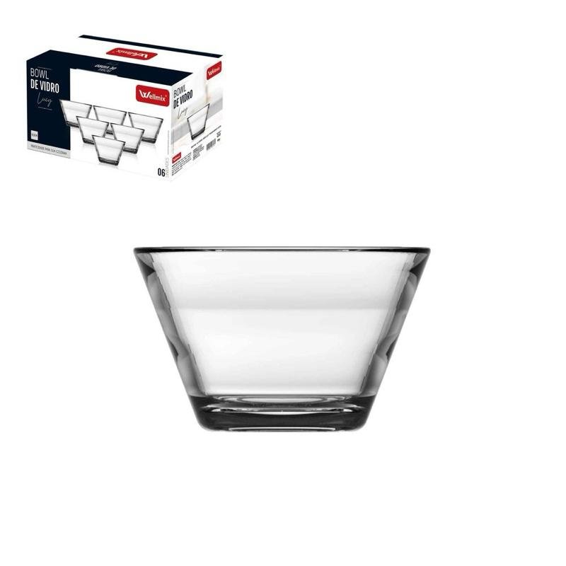 Conjunto 6 Unidades Bowl Carmine Vidro Transparente 350ml Tigela Cumbuca Sobremesa