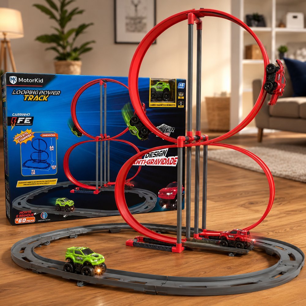 Pista Corrida Radical e carrinho elétrico magnético - Vermelho