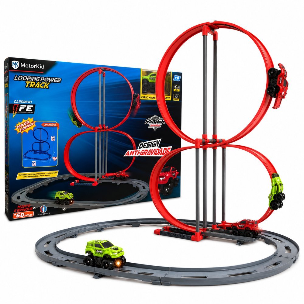 Pista Corrida Radical e carrinho elétrico magnético - Vermelho