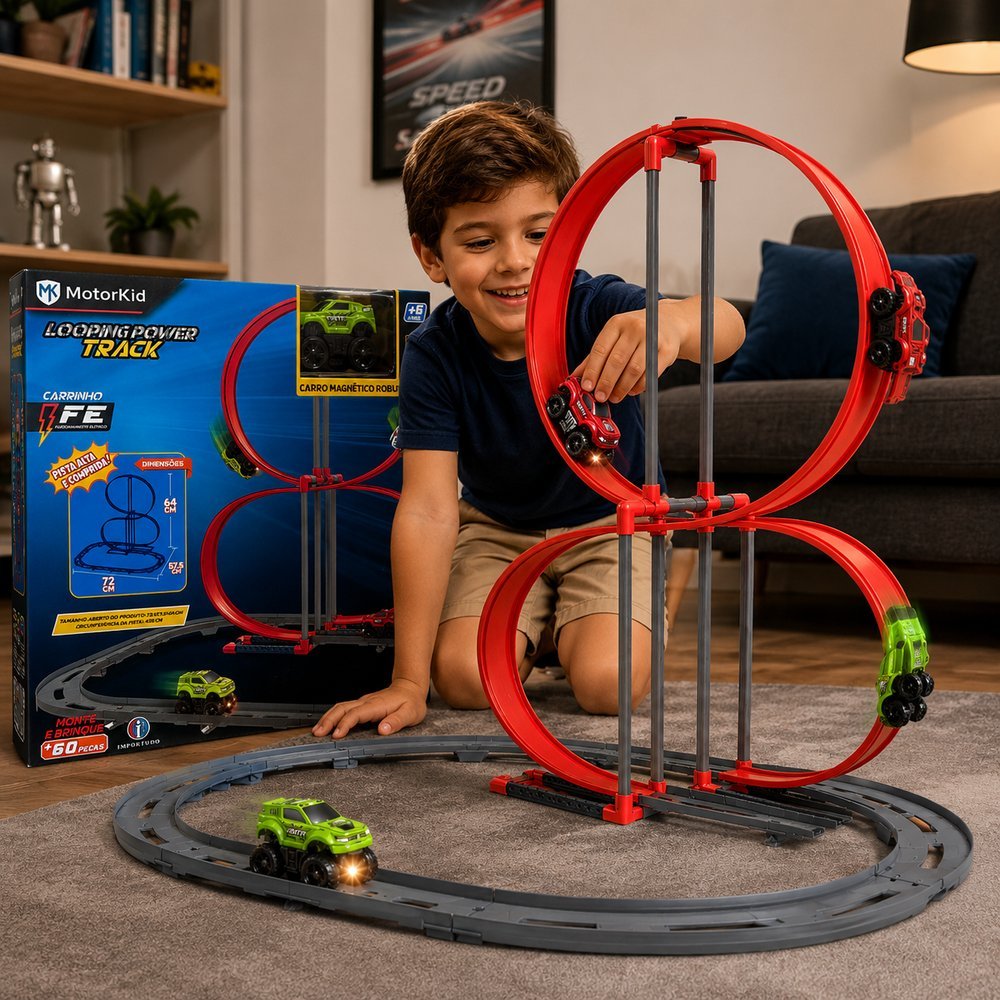 Pista Corrida Radical e carrinho elétrico magnético - Vermelho