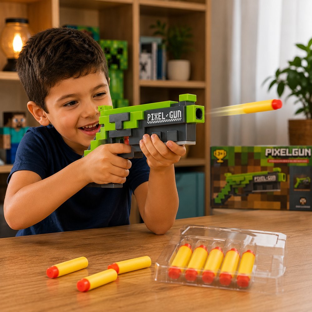 Pistola Lançadora Pixel Gun com 5 dardos de espuma - Verde