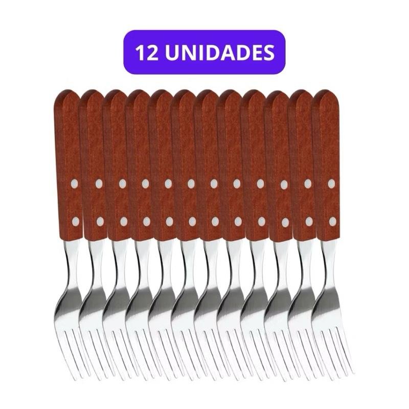 Kit 12 Colheres Garfos ou Facas Inox Cabos de Madeira Talheres