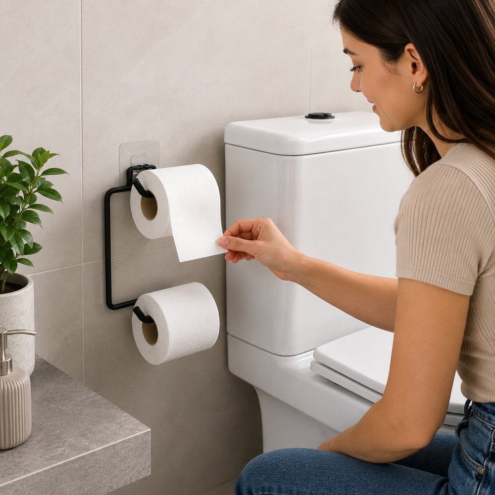 Suporte Duplo para Papel Higiênico - Preto