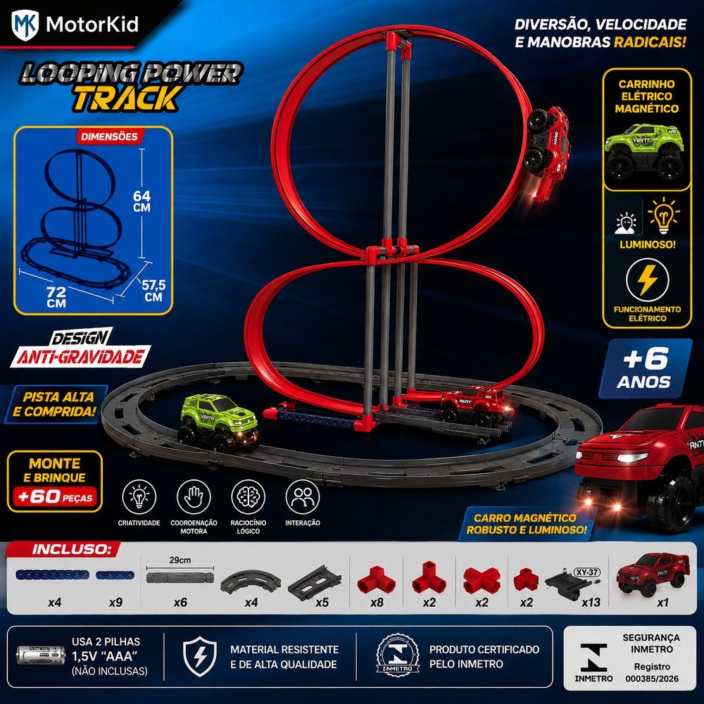 Pista Corrida Radical e carrinho elétrico magnético - Vermelho