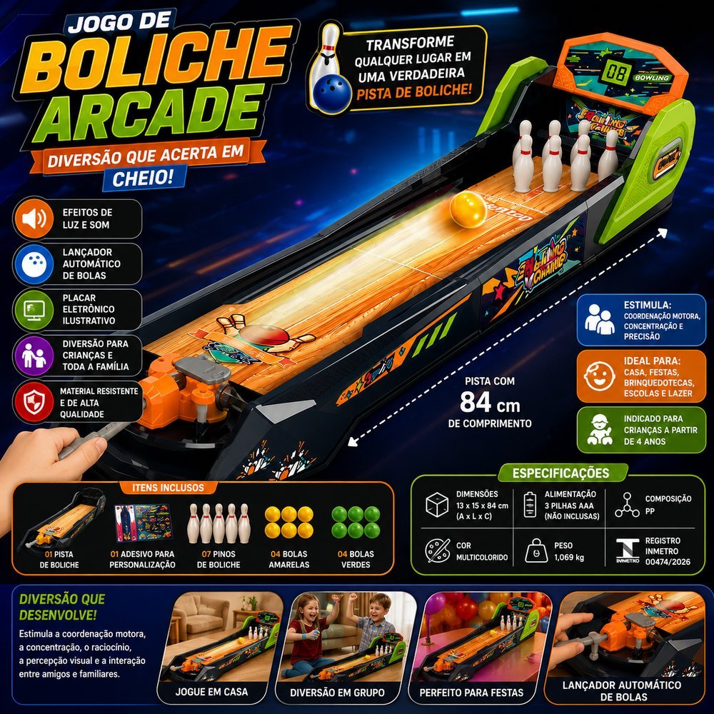 Jogo de Boliche Infantil Estilo Arcade