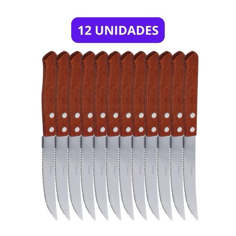 Kit 12 Colheres Garfos ou Facas Inox Cabos de Madeira Talheres Cor:Kit 12 facas madeira