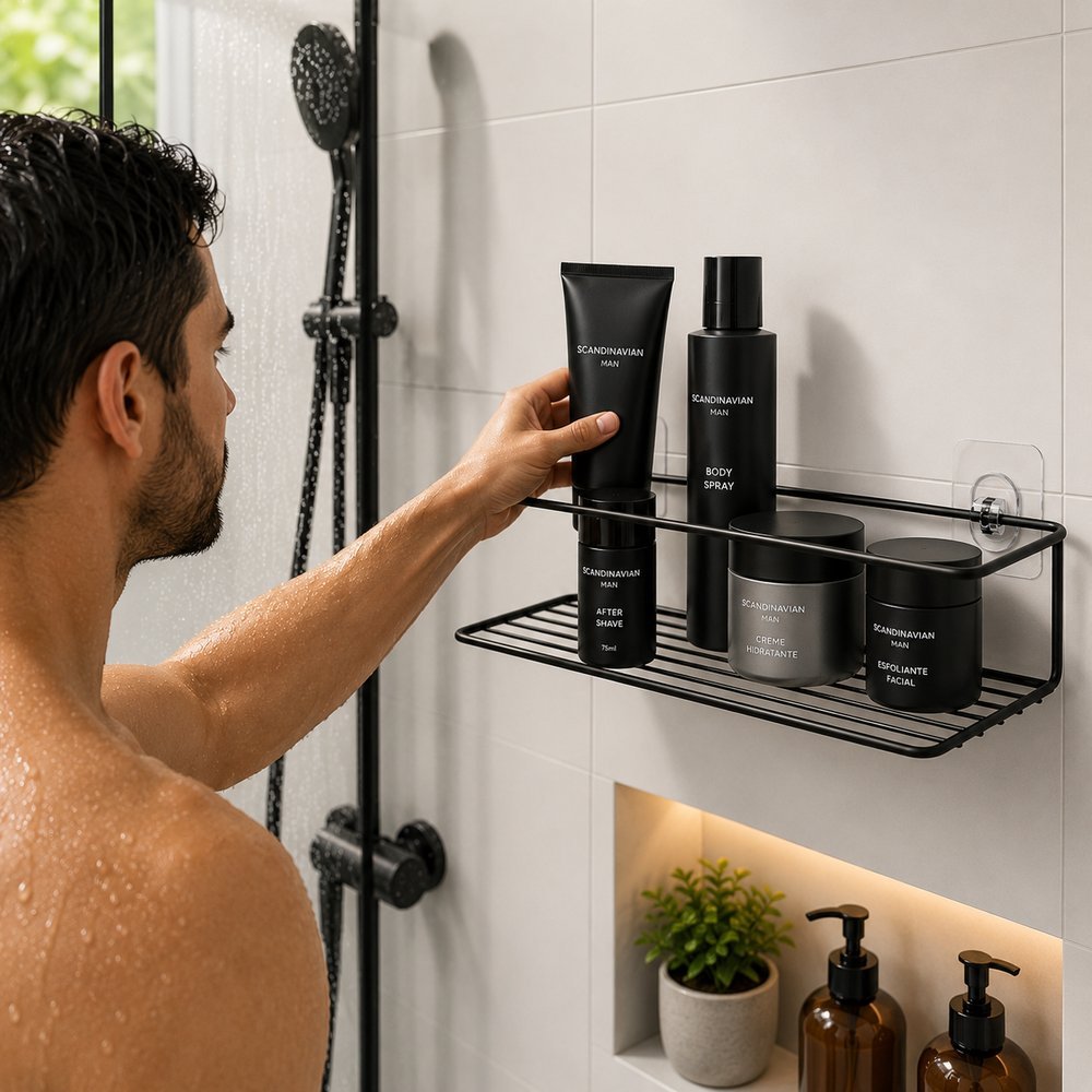 Suporte Para Produtos de Banheiro com Fixadores - Preto