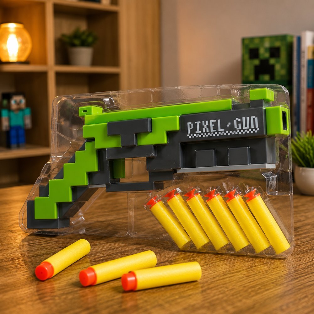 Pistola Lançadora Pixel Gun com 5 dardos de espuma - Verde