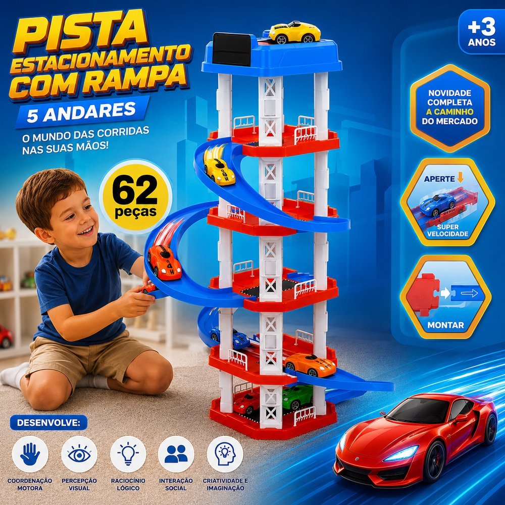 Pista Estacionamento com Rampa 5 Andares 62 Peças