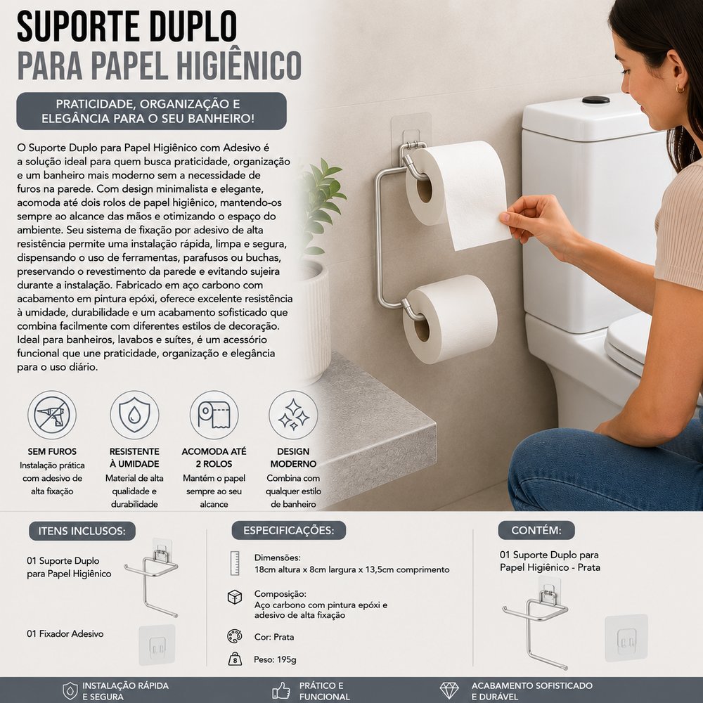 Suporte Banheiro Para Papel Higiênico - Prata