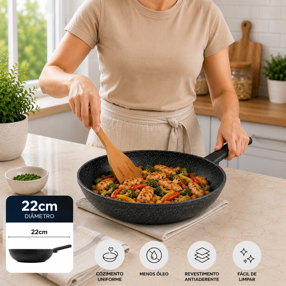 Frigideira Cerâmica com Fundo de Indução 22cm - Preta